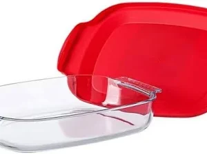 N3567 - TRAVESSA OVAL EM VIDRO OPALINO TEMPERADO BRANCO COM TAMPA EM PLASTICO, MODELO SMART CUISINE CARINE, TAMANHO 29X17X6.6CM,