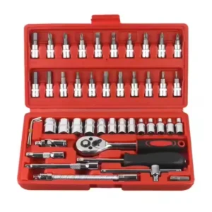 46 Piece Wrench Barrel Bit Combination Toolbox Red - JOGO DE CHAVE DE CATRACA