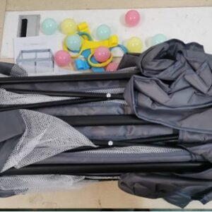 CERCADINHO INFANTIL DOBRAVEL COM ESTRUTURA EM ACO TUBULAR REVESTIDO EM TECIDO SINTETICO DE POLIESTER E PAINEIS LATERAIS EM TELA RESPIRAVEL