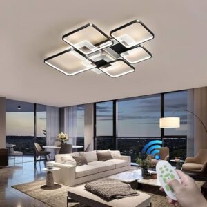 LUMINARIA DE TETO COM TECNOLOGIA DE LED INTEGRADA, FORMATO QUADRADO COM SOBREPOSICAO GEOMETRICA