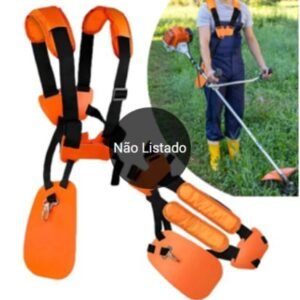 CINTO DE SUSTENTACAO DUPLO PARA ROCADEIRA, MODELO UNIVERSAL, FABRICADO EM NYLON E COMPONENTES PLASTICOS, COM ALMOFADAS ALMOFADADAS E SISTEMA DE AJUSTE DE TAMANHO. POSSUI GANCHO METALICO FRONTAL PARA FIXACAO DA MAQUINA.