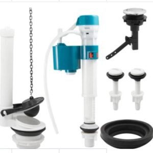 KIT COMPLETO DE MECANISMO DE DESCARGA PARA CAIXA ACOPLADA COM ACIONAMENTO SUPERIOR, COMPOSTO POR MECANISMO DE ENTRADA E SAIDA COM ALTURA AJUSTAVEL, BOTAO SUPERIOR, MANGUEIRA DE ENCHIMENTO, REGISTRO DE VAZAO, FILTRO ANTI ENTUPIMENTO, BOLSA DE VEDACAO E CONJUNTO DE FIXACAO. FABRICADO EM PLASTICO ABS E BORRACHA NITRILICA. INDICADO PARA SISTEMAS DE ALTA E BAIXA PRESSAO. PRODUTO DE INSTALACAO MANUAL, SEM COMPONENTES ELETRICOS, COMPATIVEL COM CAIXAS ACOPLADAS PADRAO.