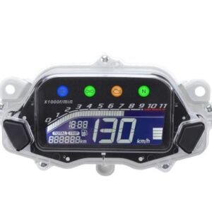 PAINEL DE INSTRUMENTOS PARA MOTOCICLETAS COM FUNDO AZUL QUE INDICA VELOCIDADE, NIVEL DE COMBUSTIVEL, HODOMETRO (PARCIAL E TOTAL), CONTA-GIRO. SISTEMA PLUG-AND-PLAY.