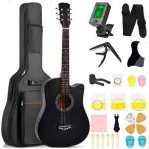 VIOLAO ACÚSTICO DE MADEIRA, COM ENCORDOAMENTO METÁLICO, COR PRETA