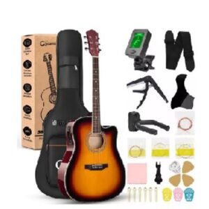 VIOLÃO ACÚSTICO DE MADEIRA, COM ENCORDOAMENTO METÁLICO, COR PRETA