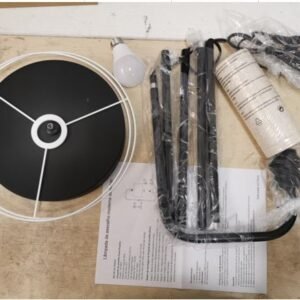 LUMINARIA DE CHAO PARA USO INTERNO, BASE CIRCULAR METÁLICA NA COR PRETO