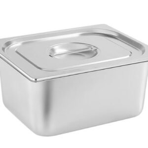 TRAVESSA EM ACO INOXIDAVEL PARA RECHAUD COM TAMPA, MODELO 1/2, PROPRIO PARA ARMAZENAMENTO, EXPOSICAO E AQUECIMENTO DE ALIMENTOS, USO PROFISSIONAL