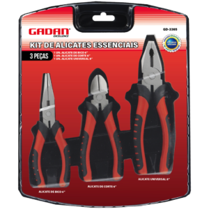 CONJUNTO DE ALICATES MANUAIS PARA USO GERAL, COMPOSTO POR PECAS EM ACO CARBONO, SENDO ALICATE UNIVERSAL, PARA CORTE E BICO RETO