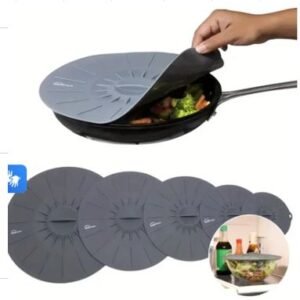 CONJUNTO COM 5 TAMPAS FLEXÍVEIS DE SILICONE, REDONDAS, REUTILIZAVEIS