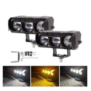 FAROL AUXILIAR AUTOMOTIVO LED, TIPO HOLOFOTE, DUPLA COR BRANCO 6000K E ÂMBAR 3000K