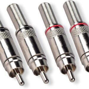 KIT CONECTORES RCA MACHO PARA ÁUDIO E VÍDEO, FABRICADOS EM METAL COM REVESTIMENTO NIQUELADO ANTICORROSÃO