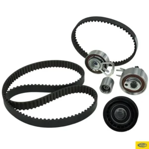 KIT DE CORREIA DENTADA AUTOMOTIVA COMPOSTO POR CORREIA SINCRONIZADORA EM MATERIAL POLIMERICO REFORCADO E CONJUNTO DE POLIAS E TENSIONADORES METALICOS, DESTINADO A SISTEMA DE SINCRONISMO DE MOTOR A COMBUSTAO INTERNA. APLICAVEL EM VEICULOS DE PASSEIO E UTILITARIOS LEVES. PRODUTO UTILIZADO PARA TRANSMISSAO DE MOVIMENTO ENTRE VIRABREQUIM E COMANDO DE VALVULAS, INDICADO PARA SUBSTITUICAO E MANUTENCAO AUTOMOTIVA.