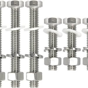 KIT DE PARAFUSOS DE SUSPENSÃO EM AÇO INOXIDAVEL, COMPOSTO POR BASE, PARAFUSO ROSCADO E TAMPA DECORATIVA