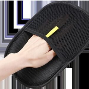 LUVA REMOVEDORA DE PELOS COM SUPERFÍCIE DUPLA FACE EM MATERIAL TÊXTIL, USO MANUAL PARA LIMPEZA DE SUPERFICIES, TAMANHO APROXIMADO: 18X12CM