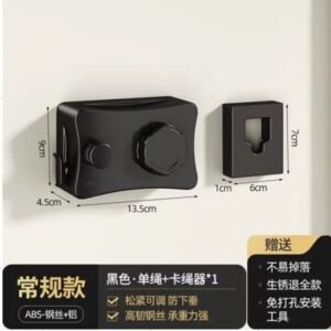 VARAL RETRATIL DE PAREDE COM SISTEMA TELESCOPICO AJUSTAVEL, COMPOSTO POR CAIXA EM PLASTICO ABS, BASE EM ALUMINIO E CABO EM ACO INOXIDAVEL. POSSUI MECANISMO INTERNO DE TRAVAMENTO E AJUSTE DE TENSAO PARA EVITAR FLACIDEZ DURANTE O USO. COMPRIMENTO MAXIMO APROXIMADO DE 5 METROS, DESTINADO A SECAGEM DE ROUPAS EM AMBIENTES INTERNOS OU EXTERNOS. PRODUTO DE INSTALACAO EM PAREDE, COM USO MANUAL, REUTILIZAVEL E DE USO DOMESTICO OU COMERCIAL.