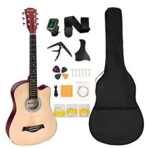 VIOLAO ACÚSTICO DE MADEIRA, COM ENCORDOAMENTO METÁLICO, COR BEGE