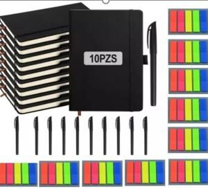 KIT COM 10 CADERNOS DE ANOTAÇÕES PAUTADOS COM CAPA MALEÁVEL EM PLASTICO COM 100 FOLHAS CADA