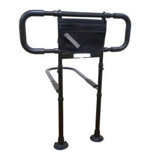 GRADE LATERAL DE SEGURANCA PARA CAMA COM ESTRUTURA EM ACO CARBONO COM PARTES EMBORRACHADAS E BOLSA ACOPLADA EM TECIDO