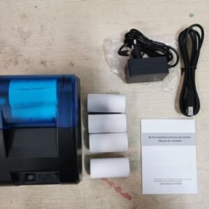 IMPRESSORA TERMICA COMPACTA PARA RECIBOS DE 58MM, DE USO COMERCIAL, SEM UTILIZACAO DE TINTA, COM MECANISMO DE IMPRESSAO POR AQUECIMENTO DIRETO, CORPO EM PLASTICO. ACOMPANHA FONTE DE ALIMENTACAO, CABO DE ENERGIA, BOBINAS DE PAPEL TERMICO E MANUAL DE INTRUCOES