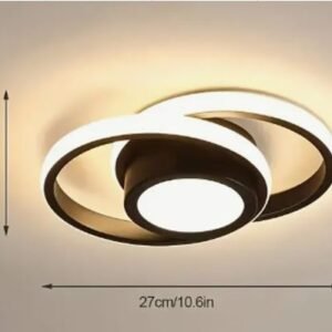 LUMINARIA DE TETO, TIPO PLAFON, MODELO SOBREPOR, FORMATO DE DUPLA CIRCULO COM ESTRUTURA EM METAL (ACABAMENTO PRETO) E DIFUSOR EM ACRILICO COM FONTE EXCLUSIVA DE LUZ DE LED, POSSUI SISTEMA DE CONTROLE DETEMPERATURA DE COR (BRANCA FRIA, NEUTRA E QUENTE). DESTINADO A ILUMINACAO DE AMBIENTES INTERNOS