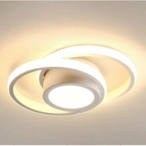 LUMINARIA DE TETO, TIPO PLAFON, MODELO SOBREPOR, FORMATO DE DUPLA CIRCULO COM ESTRUTURA EM METAL (ACABAMENTO BRANCO) E DIFUSOR EM ACRILICO COM FONTE EXCLUSIVA DE LUZ DE LED, POSSUI SISTEMA DE CONTROLE DETEMPERATURA DE COR (BRANCA FRIA, NEUTRA E QUENTE). DESTINADO A ILUMINACAO DE AMBIENTES INTERNOS