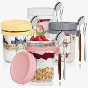 POTE EM ACRILICO COM FECHAMENTO HERMETICO PARA ACONDICIONAR ALIMENTOS, ACOMPANHA COLHER E GARFO EM ACO INOX